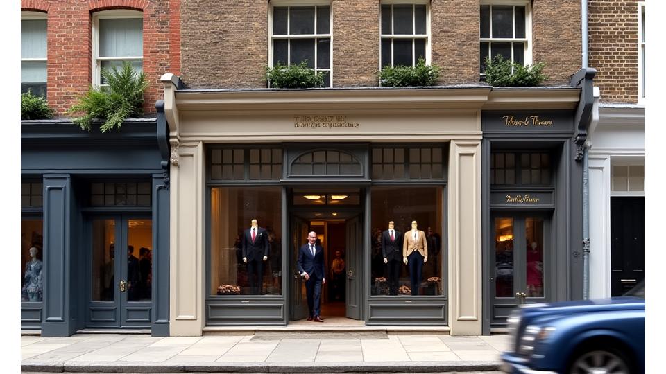 Historic street view of Thistle & Thread Emporium building on King's Road, Chelsea, London.